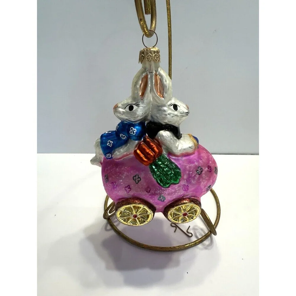 1997 Christopher Radko Glass BUNMOBILE Bunny & Easter Egg Car Christmas Ornament